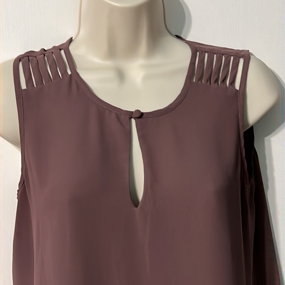Naked Zebra Sheer Dark Mauve Sleeveless Tank Shirt Size Small - Picture 5 of 5